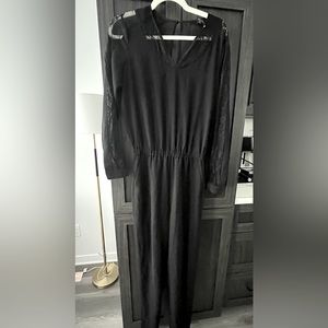RW&CO black long sleeve jumpsuit with beautiful lace detailing